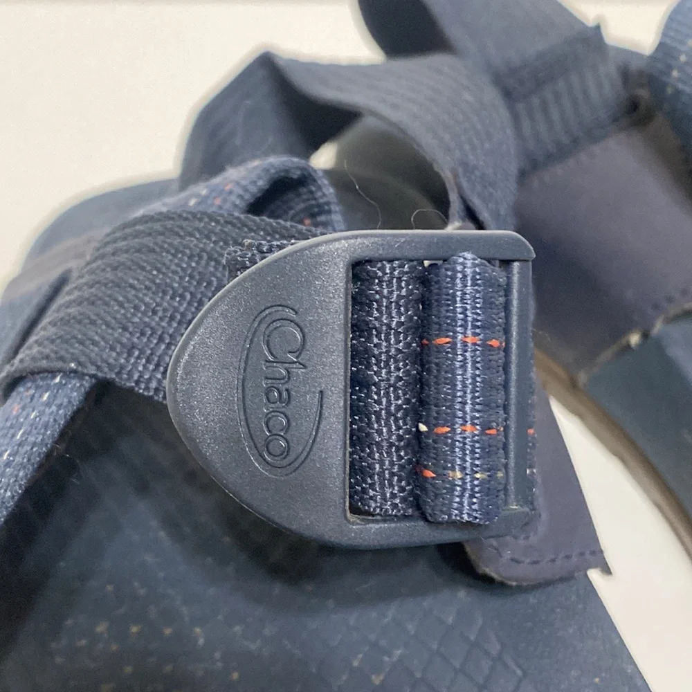 Chaco Low Down Outdoor Hiking Sandals in Blue and Orange Stripes